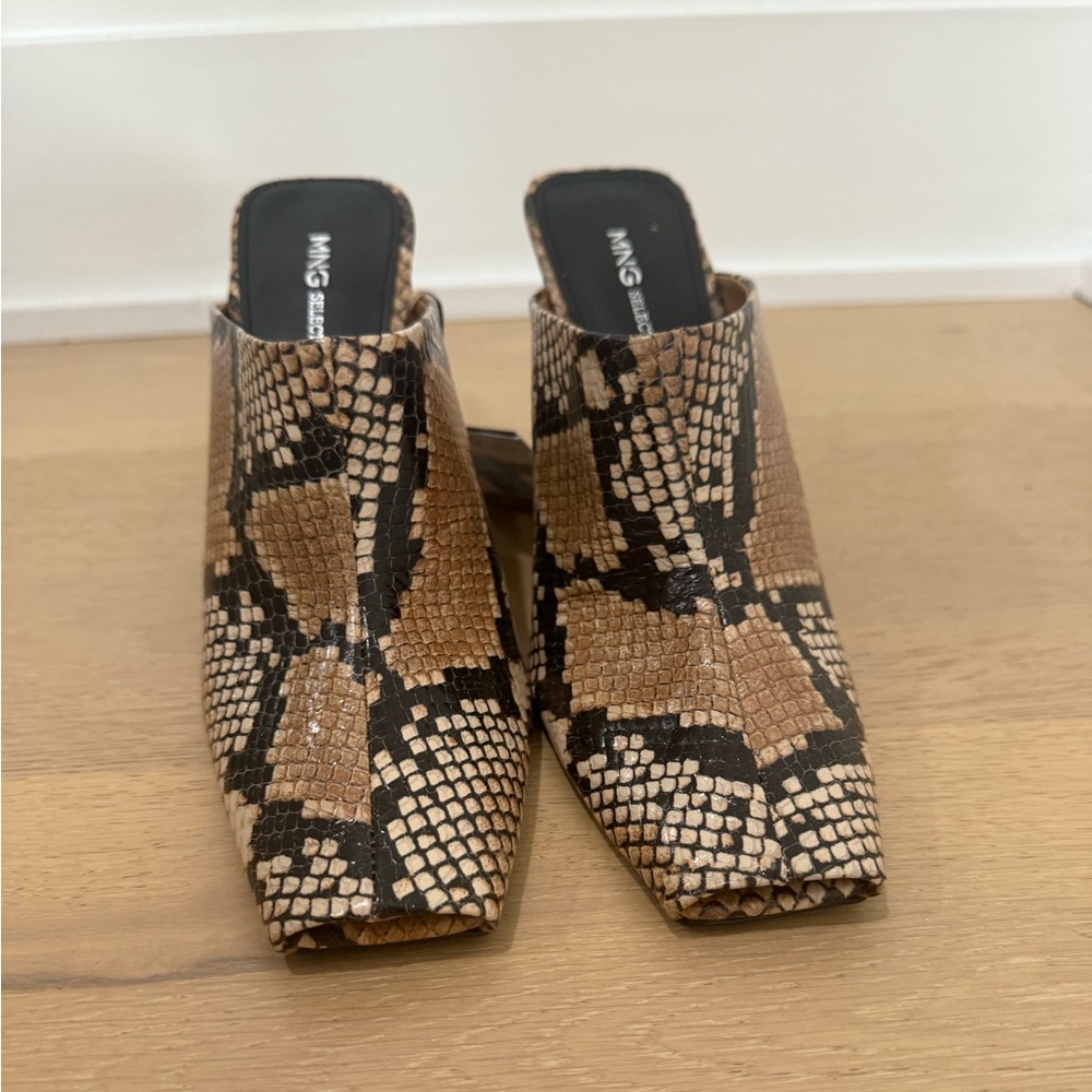 Mango Snake-Print Mule Heels in Beige and Black - Picture 9 of 11